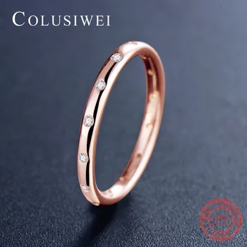 COLUSIWE 2018 Ægte Klare Simple Mode CZ Bryllup For Kvinder Classic Ægte 925 Sterling sølv Stabelbare Ring Smykker