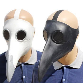 Cosplay, Steampunk Plague Doctor Mask Hvid/Sort Latex Fugl Næb Masker Lang Næse Halloween Fest Arrangement Kostume, Rekvisitter