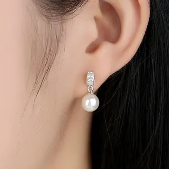 Damer Elegante Hvide Perle Øreringe Af 925 Sterling Sølv Krystal Zircon Koreanske Drop Øreringe