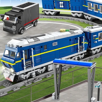DIY El-Classic-Toget Spor, der er Kompatibelt byggesten City togstation Bil Mursten gaver legetøj til Børn