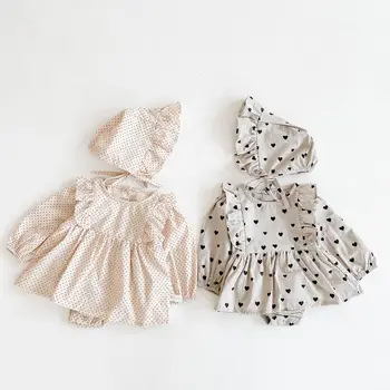 Efteråret Nye Baby Girl ' s Dejlige Prinsesse Kjole Lang-Ærmet Buksedragt Baby Bomuld One-Piece Suit Gennemgang Tøj, Hat