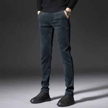 Efteråret Nyligt Mode Mænd Designer Jeans Slim Fit Elastisk Casual Business Fløjlsbukser Bukser Koreansk Stil Smart Passer Til Lange Bukser