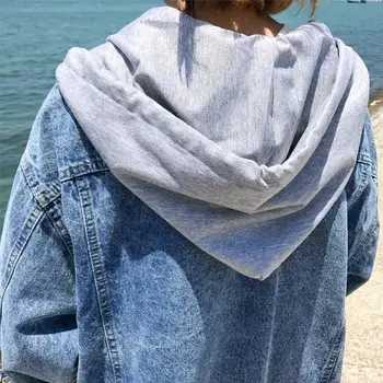 Efteråret Streetwear Kvinder Vintage Tøj Flossede Mode Hooded Denim Trench Coat Harajuku stil Løs Windbreakers Lang Outwear