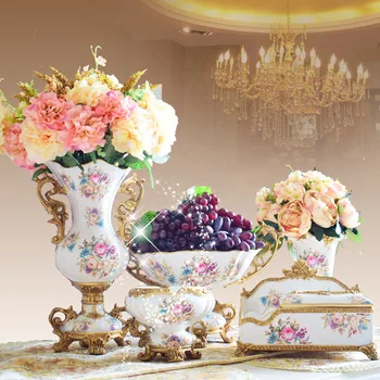 Europa blomster vase tissue box askebæger med låg frisk frugt skål, skål for hjemmet tabel køkken party bryllup dekoration hvid blå