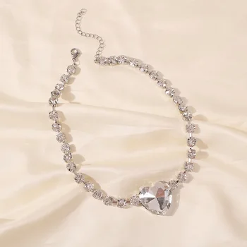 Exknl 2020 Stort Hjerte Kærlighed Vedhæng Rhinestone Halskæde til Kvinder Bryllup Mode Kæde Crystal Choker Gotiske Halskæde Smykker