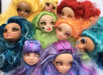 Farverige Hår Rainbow Dukke Hovedet Oprindelige Dukke Dele DIY Tilbehør Yoga Leddene Bevægelige Krop Legetøj Skaldet Hoved, Øjne, Hoveder Dele