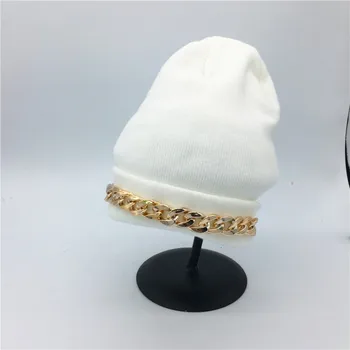Fashion2017 hot style guld kæde Strech sjove SKULL CAP Cuff-Beanie HUE håndsyning guld kæde