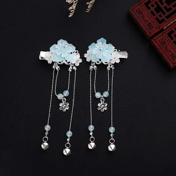 FORSEVEN Kinesiske Hanfu Retro Bell Krystal Perler, Blomst Lange Kvaster vidt forskellige tyrkiske arkitekturer Hårnåle Kvinder Cosplay Pige Hårklemmer Dekoration