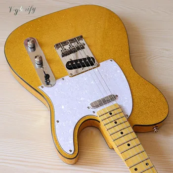 Funklende glitter 6 string TL el-guitar 39 tommer høj glans fuld basswood body electric guitar grøn og guld farve
