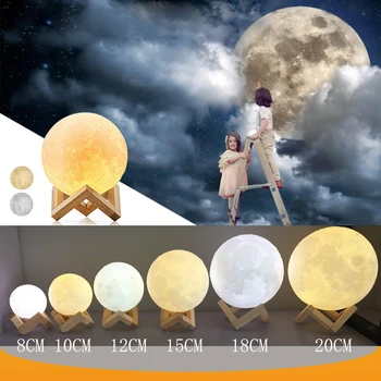 Genopladelige 3D-Print Moon Lamp 2 farveskift Touch Skifte Soveværelse Reol Nat, Lys, Home Decor Kreativ Julegave