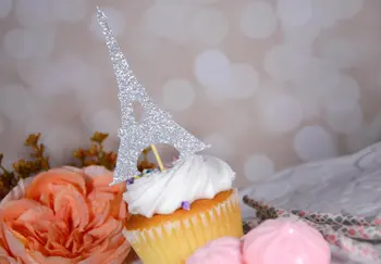 Glitter silver Paris Tower bryllup fødselsdag cupcake toppers baby shower fest dekoration lagkage mad picks
