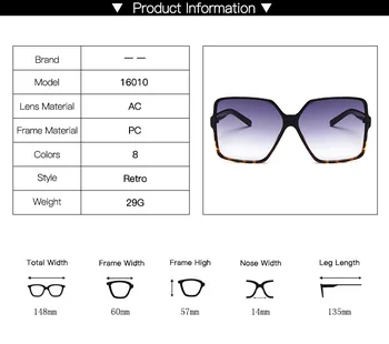 Honeyjoe Fashion Kvinder Oversizd Solbriller Gradient Plast Brand Designer Kvindelige solbriller Briller UV400 lentes de sol mujer