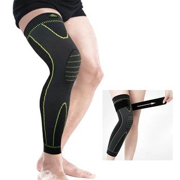 Hot elastisk gul-grøn stribe sports forlænge knæ pad ben ærmer, non-slip bandage kompression ben varmere for mænd og kvinder