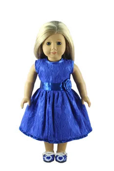 Hot Sell New Style Blå Prinsesse Kjole+Blå Sko til 18 Tommer American Doll