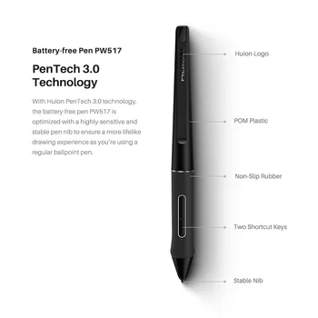 Huion PW517 Batteri-gratis Pen til Kamvas 13/Kamvas 22 & 22 Plus/Kamvas pro 24