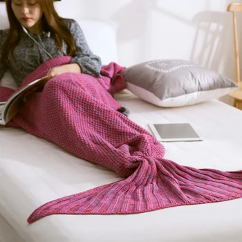 Håndlavede hæklede super blød havfrue tæppe fisk skala flerfarvet strikket havfrue hale tæppe i strik, cashmere-TV, tæppe og sofa