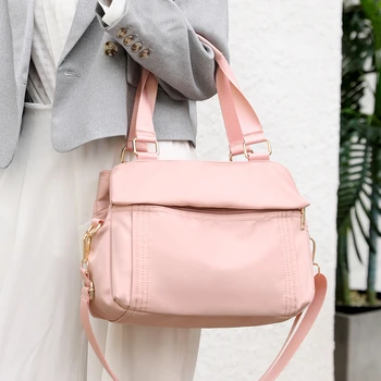 Håndtasker For Kvinder 2021 Mode Vandtæt Nylon Skuldertaske Solid Farve Weekend Shopper Taske Kvindelige Taske Bærbare Bolsa Feminina
