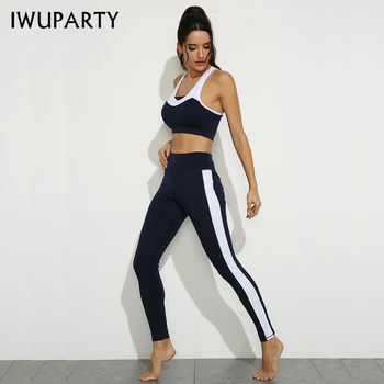 IWUPARTY 2 Stykke Yoga Sæt Patchwork Leggings Sports Bh Top Trænings-og Passer til Fitness-Træning Tøj Træningsdragt for Kvinder, Sportstøj