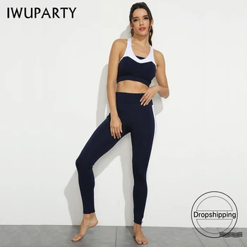IWUPARTY 2 Stykke Yoga Sæt Patchwork Leggings Sports Bh Top Trænings-og Passer til Fitness-Træning Tøj Træningsdragt for Kvinder, Sportstøj