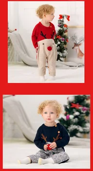 Julen Vinter Hot Salg Baby Sparkedragt Girls Cartoon Elk Strik Sweater med Lange Ærmer Dreng Jumpsuits lille Barn Kostume Til Nyfødte 6-24M