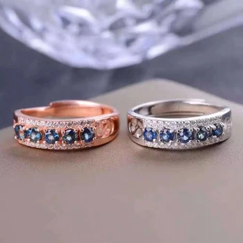 Klassisk Safir Ring Forslag 6 Stk 3mm Naturlige Safir Rigtig Solid 925 Sterling Sølv Bedste Jubilæum Gave til Kvinde