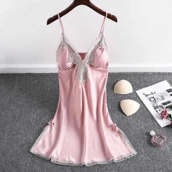 Korean Pyjamas Med Bryst Pad Flerfarvet Sommer-Sexy Ice Silke Nightdress Blonder Seler Short Nightdress