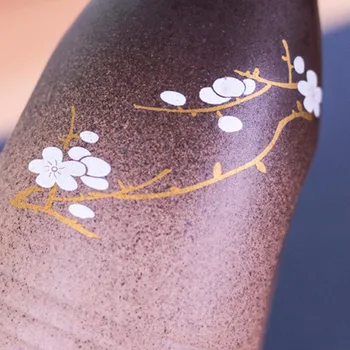 Kreativ Hånd Malet Cherry Blossoms Japansk Stil Grove Keramik Vin Vintage Keramik Lommelærker Skyld Cup Bærbare Kolbe