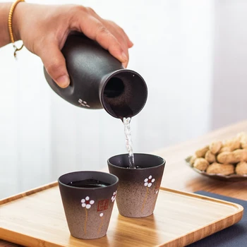Kreativ Hånd Malet Cherry Blossoms Japansk Stil Grove Keramik Vin Vintage Keramik Lommelærker Skyld Cup Bærbare Kolbe