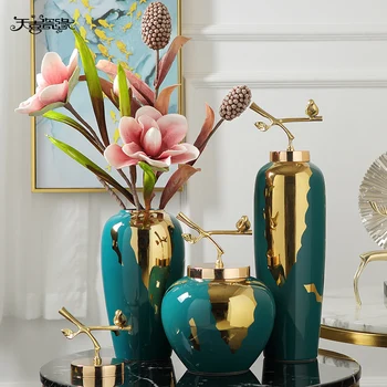 Kreative Kinesiske Retro keramik vase Guld Keramiske håndværk Dekorative ornamenter Stue blomst arrangement Hjem Dekoration