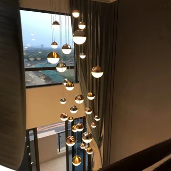 Kugleformede LED pendel til stuen duplex bygning havepasning lampe villa trappe belysning glass crystal ball pendel lampe