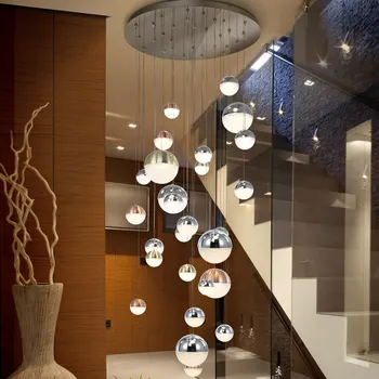Kugleformede LED pendel til stuen duplex bygning havepasning lampe villa trappe belysning glass crystal ball pendel lampe
