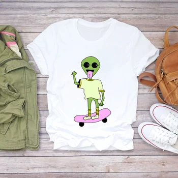 Kvinder Tegnefilm Korte Ærmer Fremmede UFO Breve Tøj Sommer-Shirt T-shirts Top T Grafisk Kvindelige Damer Dame Tee T-Shirt