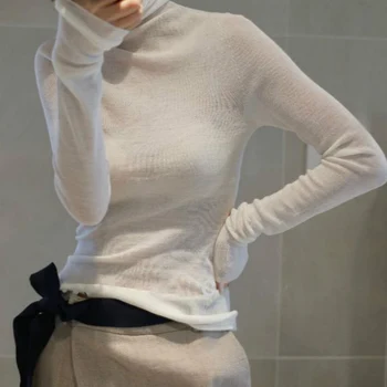 Kvinders turtleneck sweater solid uld pullover tynd strik, toppe, lange ærmer korte slank mode elegant jakke