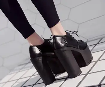 Lace-up dronning stil med rund tå tykke platform sko og super høje hæle behageligt på formelle lejligheder kvinde kvinde sko