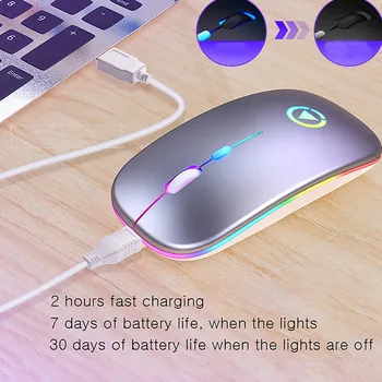 LED-Baggrundsbelyst Genopladelige Trådløse Lydløs Mus USB-Mus Ergonomisk Optisk Gaming Mouse Desktop PC, Laptop Mus
