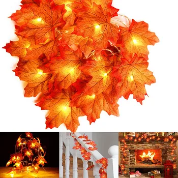LED-Krans Street Maple Leaf String Lys Haven Dekoration LED Lys, Guirlander Lamper juletræ Hjem Dekorative Pejs