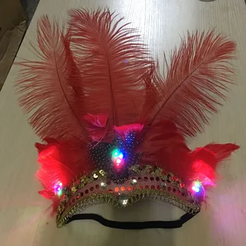 LED Lysende Feativel Hårbånd Kvindelige Fjer Hårbånd Hår Tilbehør Hovedklæde Party Hair Hoved Dekoration Crown Neon Party
