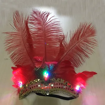 LED Lysende Feativel Hårbånd Kvindelige Fjer Hårbånd Hår Tilbehør Hovedklæde Party Hair Hoved Dekoration Crown Neon Party