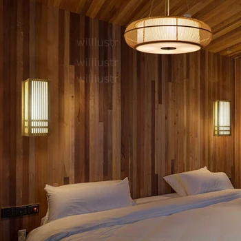 LED Naturlige Bambus Væg Sconce træ væglampe Japan style lys opholdsstue, restaurant, cafe soveværelse hall hotel Izakaya lys