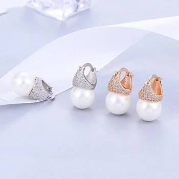 Luksus Cubic Zirconia Crown Stud Øreringe med Perler, Guld Naturlige Ferskvands Perle Øreringe til Kvinder Smykker Piger Gave
