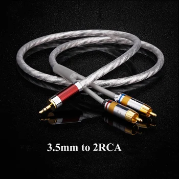 Lusya 1stk Sterling Sølv Computer Amp Højttaler Audio Kabel 3,5 mm Til 2RCA Et minut, to Audio-Kabel T0479