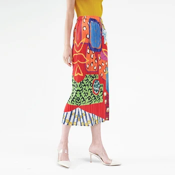 Miyake plisserede nederdele kvinders tøj 2020 split harajuku vintage lige nederdel master maleri design print Korea lang nederdel