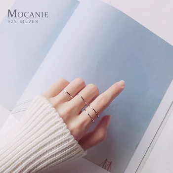 Mocanie Klassiske 925 Sterling Sølv Enkel Stabelbar Slank Åbne Justerbar Finger Ring for Kvinder Korea Stil Fine Smykker Gave