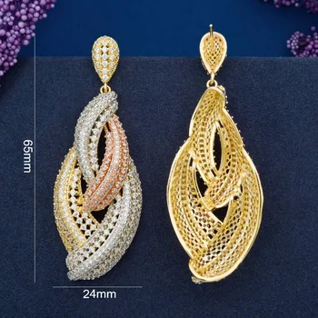 ModemAngel Luksus Dråbe Vand Brand Design AAA Cubic Zirconia 3Tone Guld Øreringe Smykker til Kvinder Bryllup Brude
