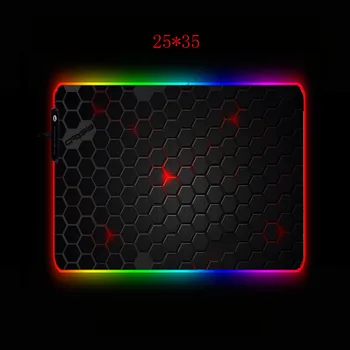 MRG Abstrakt Kunst Sekskant Sort RGB Stor musemåtte Computer LED Musemåtte Led-Baggrundsbelysning XXL Overflade Mause Pad Tastatur Skrivebord Mat