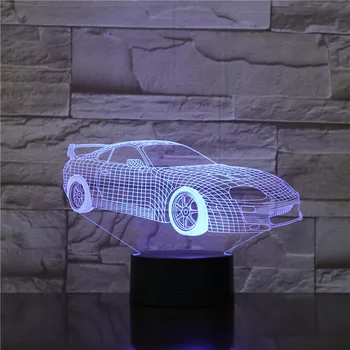 Multi Farver 3D Bil Nat Lampe Akryl Panel Bil Formen LED-Lys med 7 Farver Ændre Kontakt eller Fjernbetjening Drop Skib