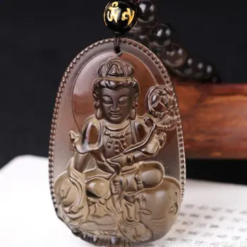 Naturlig Is Sort Obsidian Skåret Buddha Heldig Amulet Halskæde Til Kvinder, Mænd vedhæng Mode Smykker