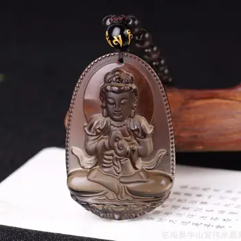 Naturlig Is Sort Obsidian Skåret Buddha Heldig Amulet Halskæde Til Kvinder, Mænd vedhæng Mode Smykker