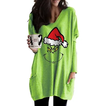 Ny Mode Jul Grinch Print Kvindelige Casual Sweatshirt Teens Pullover Damer Toppe O-Hals Langærmet Kvinder Hættetrøjer