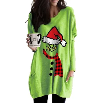 Ny Mode Jul Grinch Print Kvindelige Casual Sweatshirt Teens Pullover Damer Toppe O-Hals Langærmet Kvinder Hættetrøjer